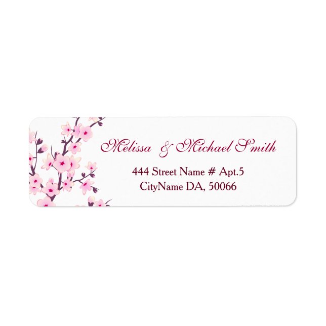 Étiquette Fleurs florales de cerisier rose blanc | MARIAGE (Devant)