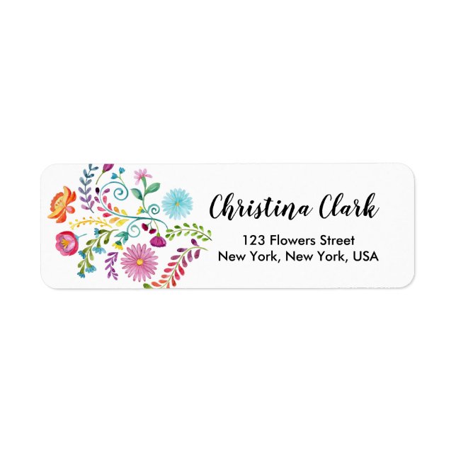 Étiquette Fleurs Florales Mexicaines Cute Personnalisée Pers (Devant)