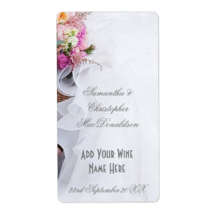 Étiquette Fleurs florales roses bouteille de vin robe mariag