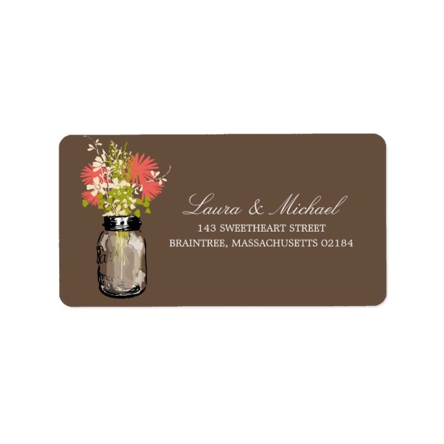 Étiquette Fleurs Mason Jar | Adresse postale (Devant)