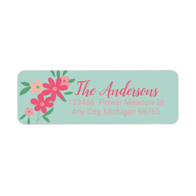Étiquette Fleurs Minuscules teintes Turquoises Pink Flower M (Devant)