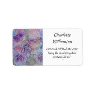 Étiquette Fleurs Pansy Violet Rose en Aquarelle Adresse