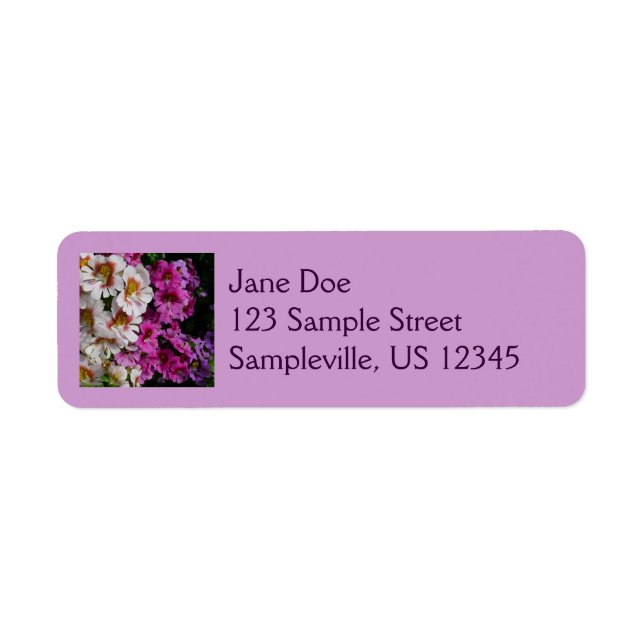 Étiquette Fleurs papillon rose blanc et violet (Devant)