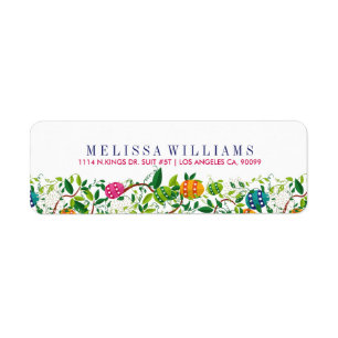 Étiquette Fleurs printanières et oeufs colorés de Pâques