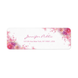 Étiquette Fleurs roses Elégant Script Main Aquarelle Art