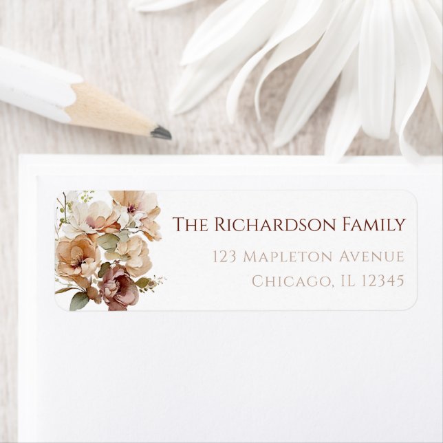 Étiquette Fleurs rustiques d'automne marron beige neutre (En situation)