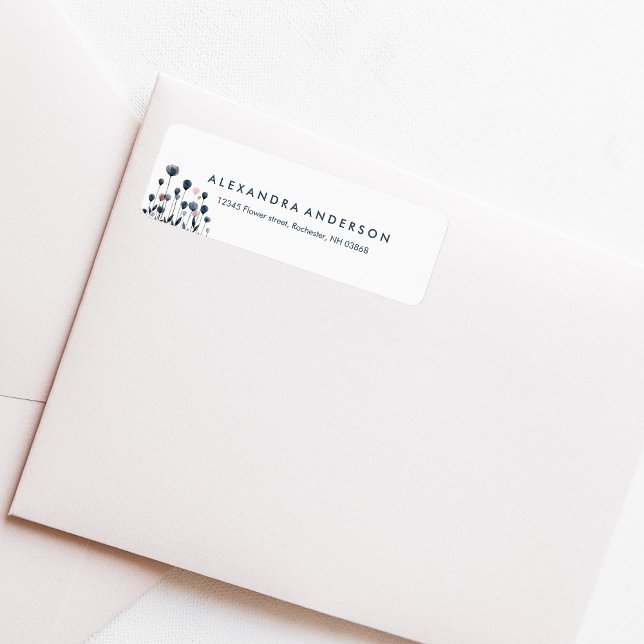 Étiquette Fleurs sauvages minimaux d'aquarelle modernes (Modern Minimal Watercolor Wildflowers Return Address Label)
