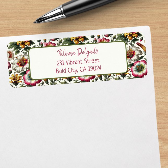 Étiquette Fleurs tropicales botaniques dynamiques Adresse de (Add a touch of art to your mail with these vibrant floral address labels. Customizable and unique!)
