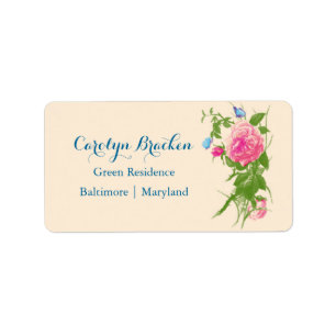 Étiquette Fleurs Vintages chic   ROSE   Papillon