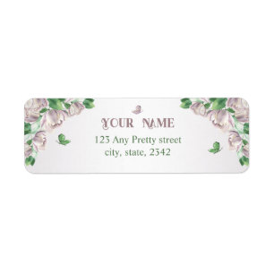 Étiquette fleurs violettes vert feuille mariage