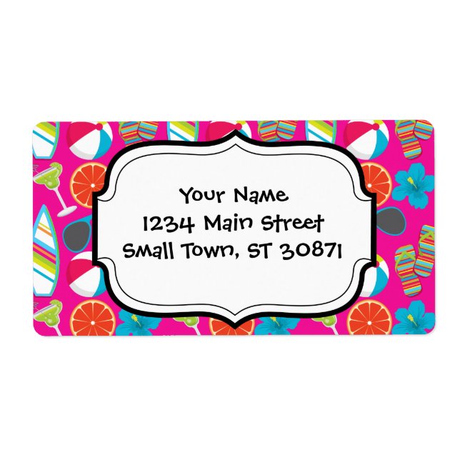 Étiquette Flip Flops Plage Lunettes de soleil Beach Ball ros (Devant)