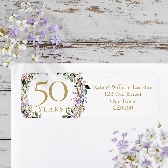 Étiquette Floral 50th Mariage Anniversary Adresse de retour (Floral 50th Wedding Anniversary Return Address Label)