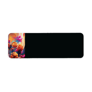 Étiquette Floral Abstract Art Orange Red Blue Flowers