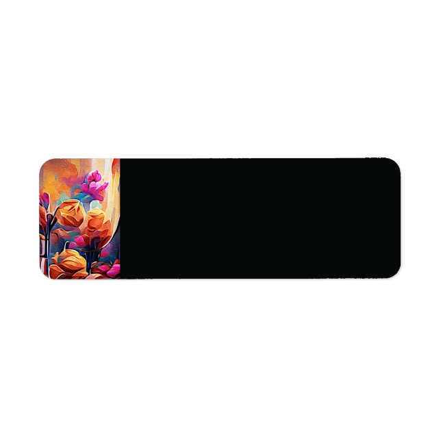 Étiquette Floral Abstract Art Orange Red Blue Flowers (Devant)