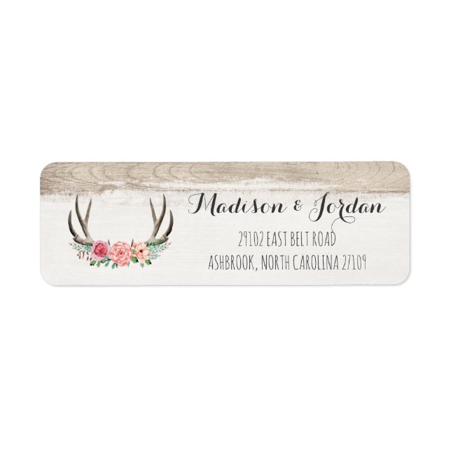 Étiquette Floral Antlers Bois rustique Mariage personnalisé (Devant)