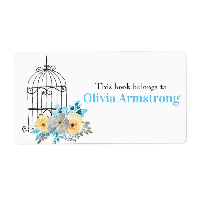 Étiquette Floral Birdcage Livre Personnalisé Appartient À (Devant)