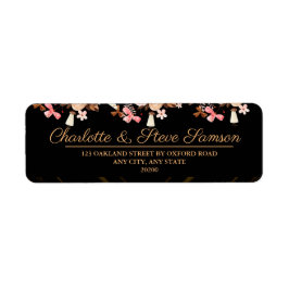 Étiquette Floral Black and Gold Mariage Adresse de retour