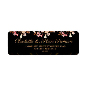 Étiquette Floral Black and Gold Mariage Adresse de retour