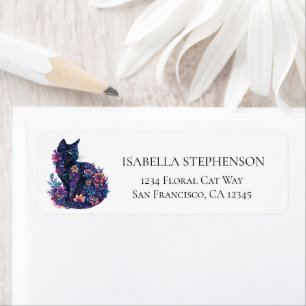 Étiquette Floral Black Cat Elegant Chic Adresse de retour