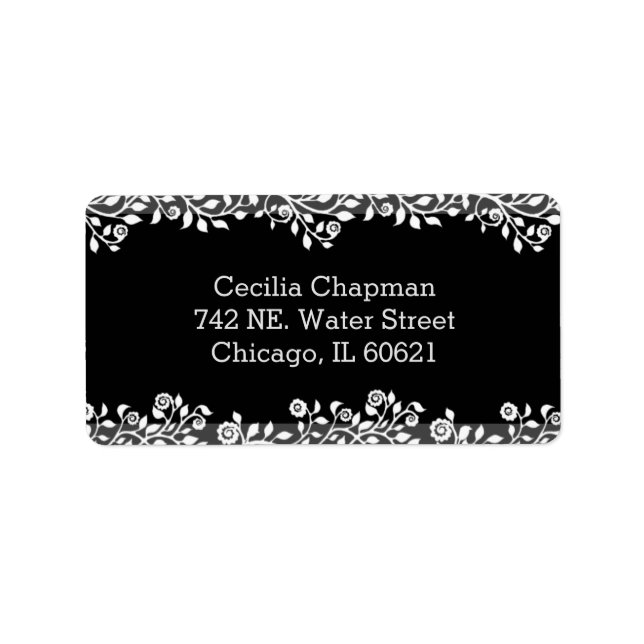 Étiquette Floral Black Personnalisé Gothique Adresse de reto (Devant)