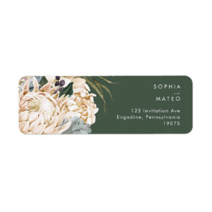 Étiquette Floral blanc   Dark Green Adresse de retour