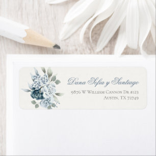Étiquette Floral Blue Mariage invitation espagnole