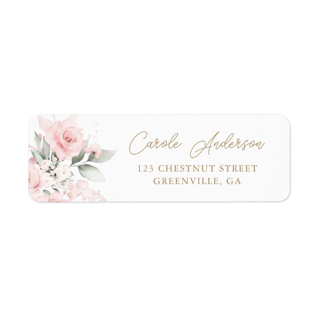 Étiquette Floral Blush Pink Gold Greenery Adresse de retour (Devant)