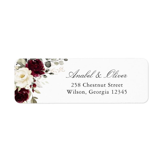 Étiquette Floral Bourgogne verte Retour Adresse Label (Devant)