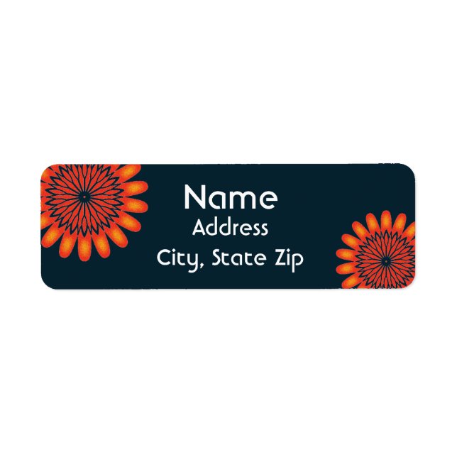 Étiquette Floral Bright Orange Navy Blue Motif Flower (Devant)
