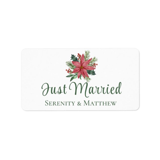 Étiquette Floral de Noël Poinsetia Juste Marié Mariage (Devant)
