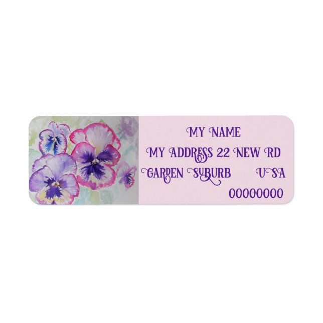 Étiquette Floral de purple Pansy Aquarelle (Devant)