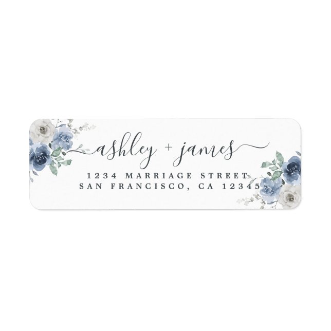 Étiquette Floral Dusty Blue Ivory Rose Adresse de retour (Devant)