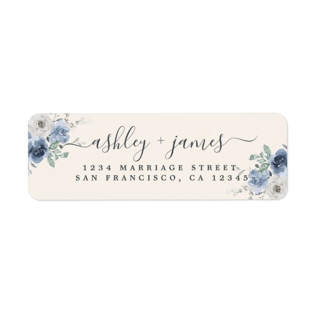 Étiquette Floral Dusty Blue Ivory Rose Adresse de retour (Devant)