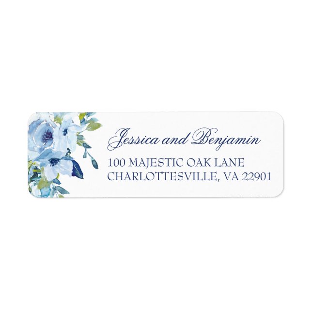 Étiquette Floral Dusty Blue Mariage Adresse de retour (Devant)