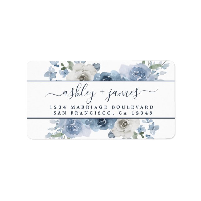 Étiquette Floral Dusty Blue Mariage Adresse de retour (Devant)