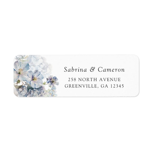 Étiquette Floral Elegant Dusty Blue Adresse de retour Label (Devant)