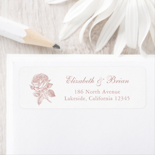 Étiquette Floral Elegant Français Roses Blush Mariage Adress (En situation)