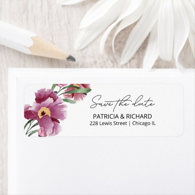 Étiquette Floral Enregistrer La Date Adresse De Retour Étiqu (En situation)