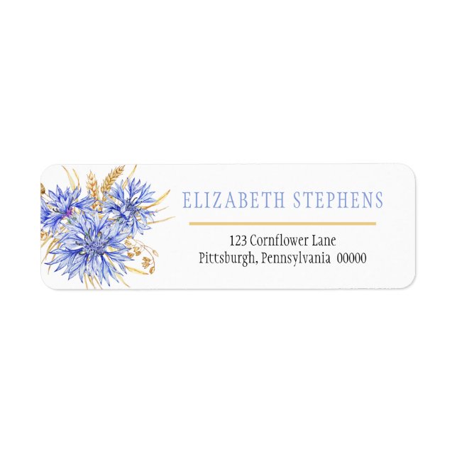 Étiquette Floral Fleur sauvage bleu Cornflower (Devant)