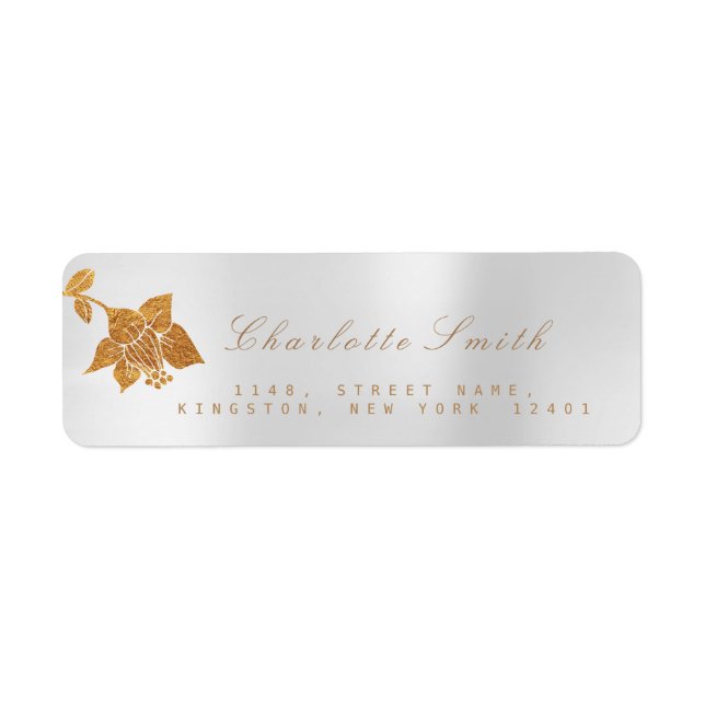 Étiquette Floral Gold Foil Metallic Silver Grey RSVP (Devant)