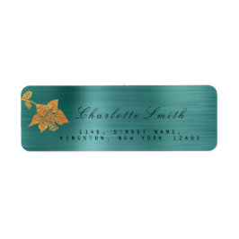 Étiquette Floral Gold Foil Métallurgique Turquoise Tropical 