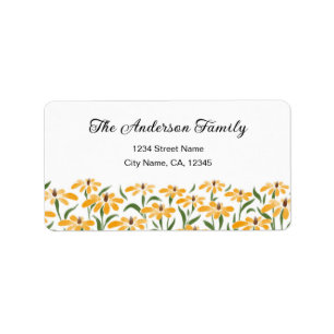 Étiquette Floral Golden Black Eyed Susan Aquarelle Élégante