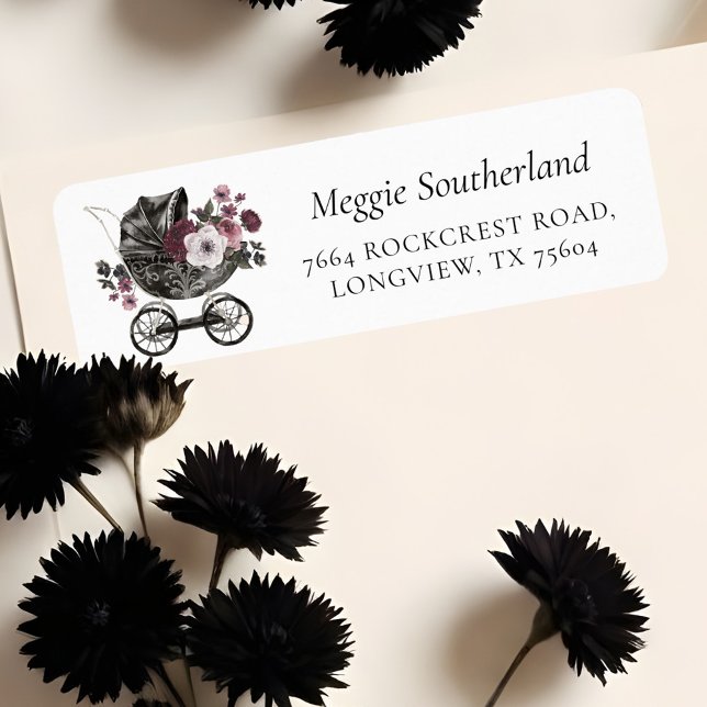 Étiquette Floral gothique Halloween poussette Baby shower no (Floral Gothic Halloween Stroller Black Baby Shower Label)