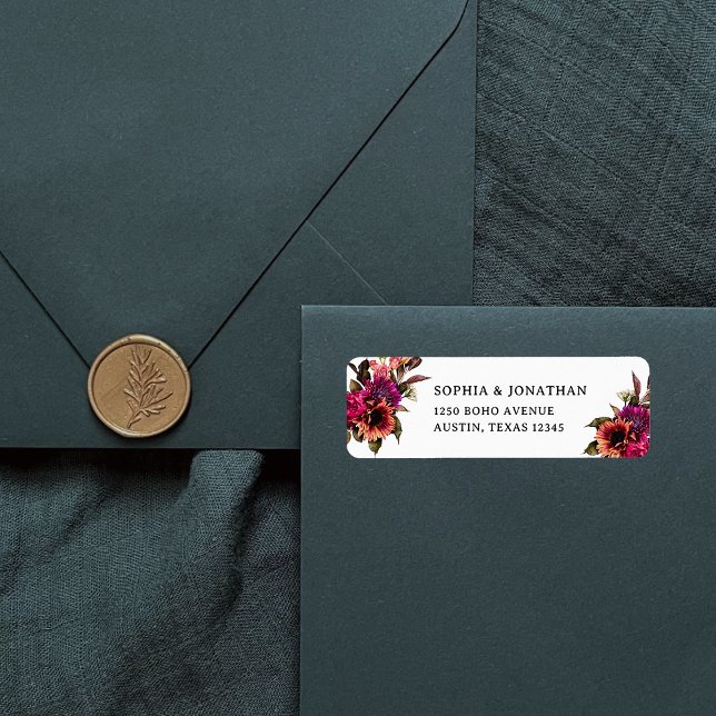 Étiquette Floral gras | Mariage dramatique et élégant (Bold and modern floral return address labels)