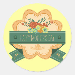 Étiquette floral heureux du jour de mère