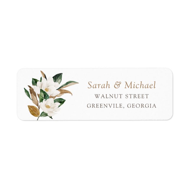 Étiquette Floral Magnolia Neutral Élégant Mariage Adresse (Devant)