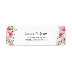 Étiquette Floral Mariage Adresse de retour Label Fleurs rose