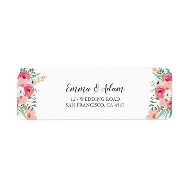 Étiquette Floral Mariage Adresse de retour Label Fleurs rose (Devant)