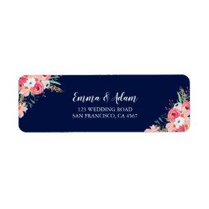 Étiquette Floral Mariage Adresse de retour Label Fleurs rose