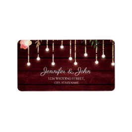 Étiquette Floral Maroon Wooden Rustic Mariage Adresse de ret
